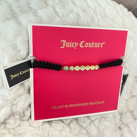 Juicy Couture Black Rope Gold Tone Crystal Friendship Adjustable Bracelet NWT - Picture 6 of 11
